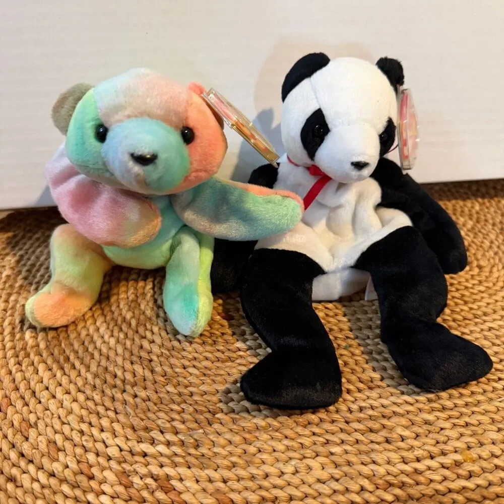 Ty Beanie Babies Lot of 2 Sammy Bear Fortune Panda Retired w/ Tags Plush